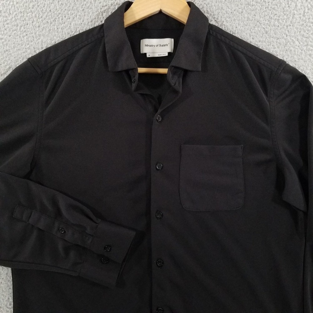 Ministry Of Supply Shirt Mens Medium Black Performance Knit Button Long Sleeve
